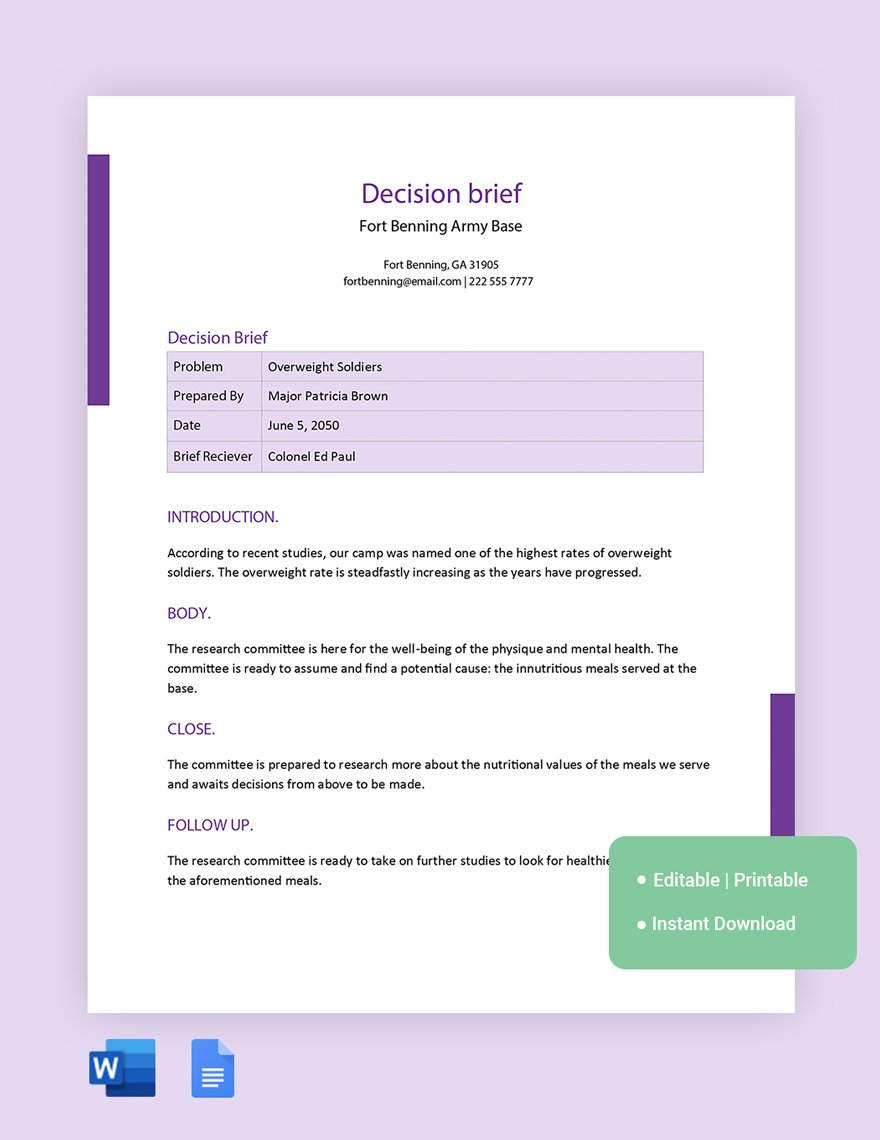 army-decision-brief-template