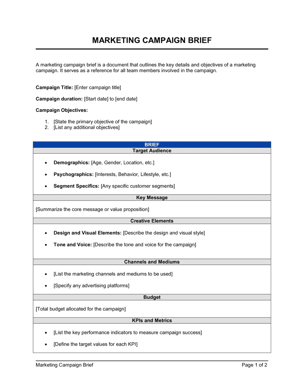 Digital Marketing Campaign Brief Template Votebryanroach Digital Marketing Campaign Brief Template Votebryanroach