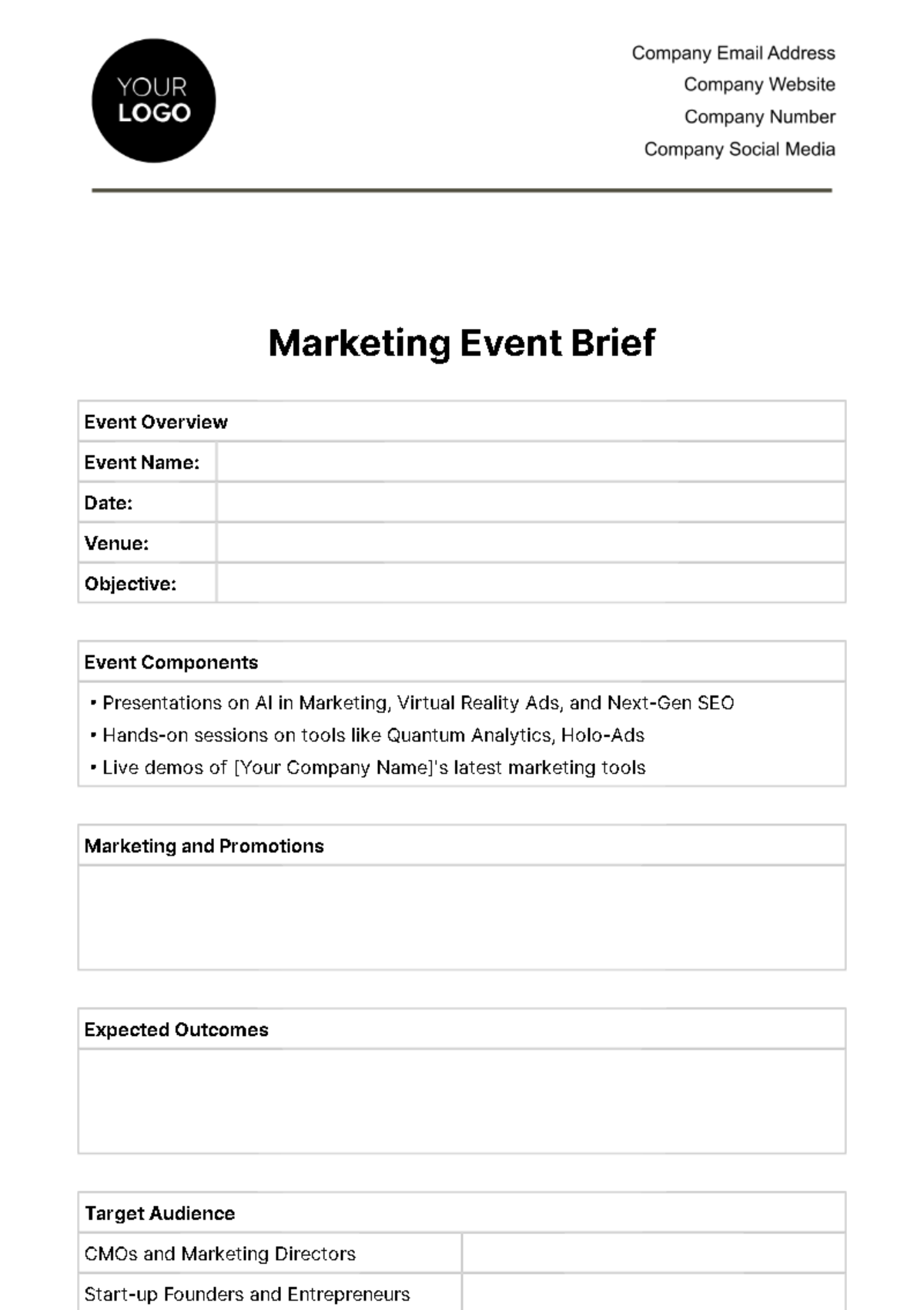 Marketing Event Brief Template - Votebryanroach