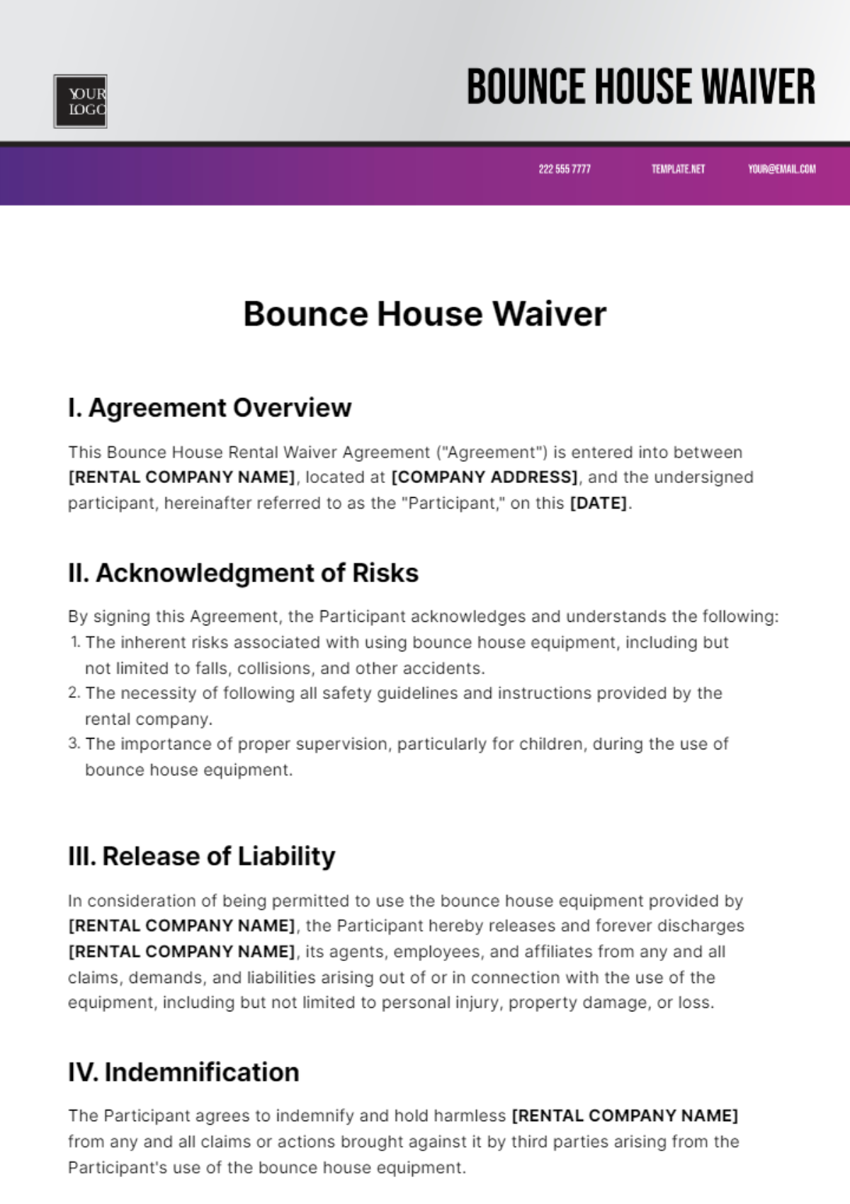 Bounce House Waiver Template Votebryanroach