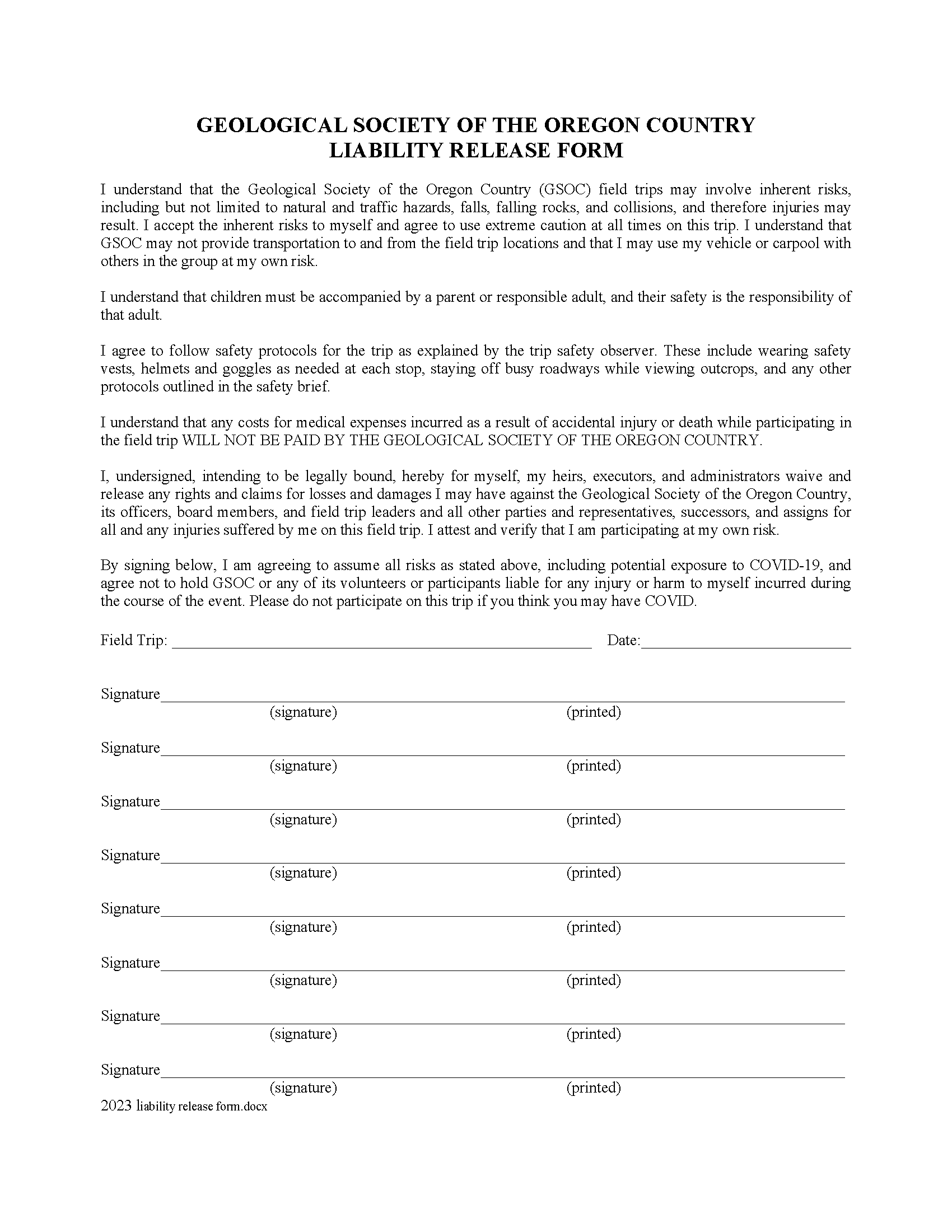 Field Trip Liability Waiver Template - Votebryanroach