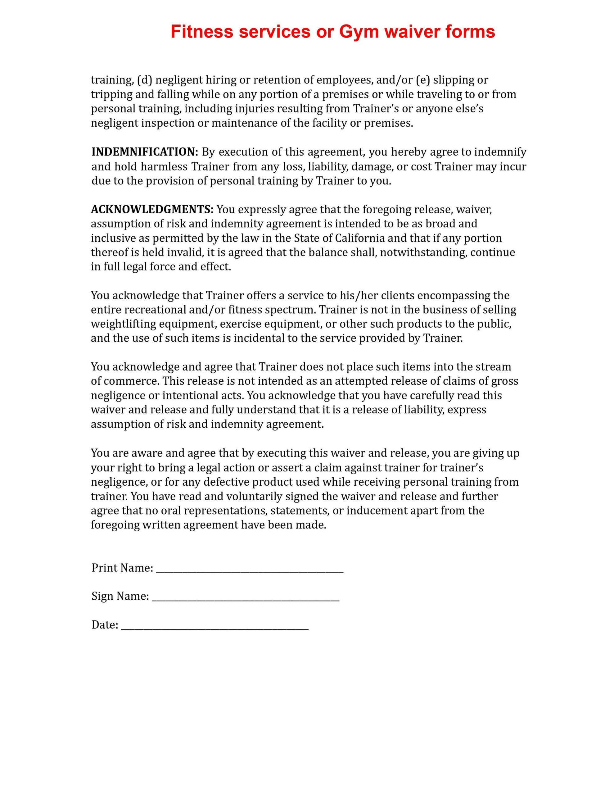 Fitness Class Waiver Template Votebryanroach Fitness Class Waiver Template Votebryanroach