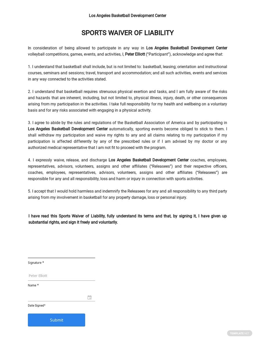 free-sports-waiver-template