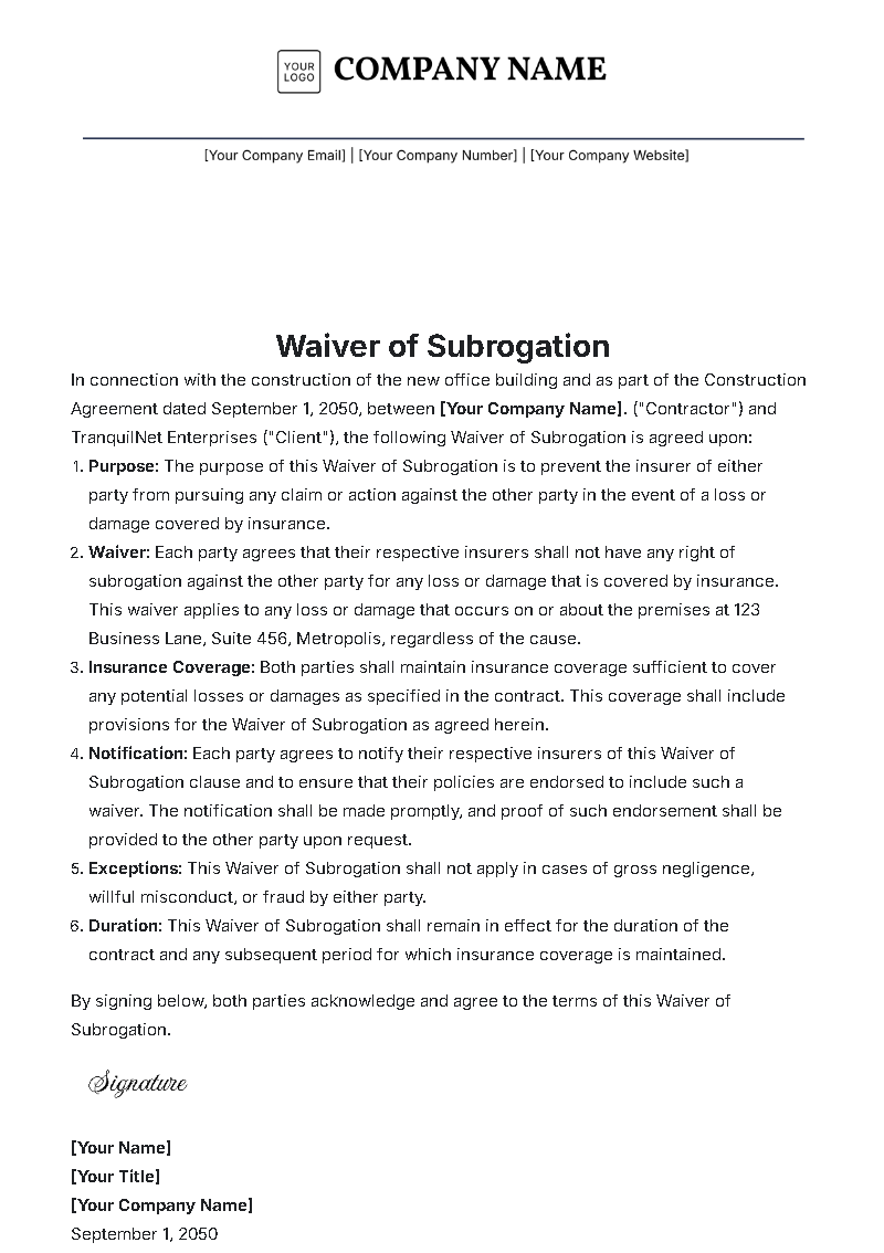free-waiver-of-subrogation-template