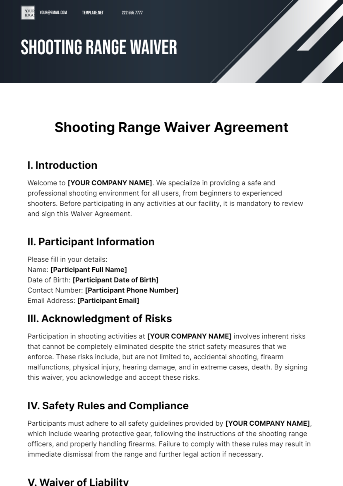 Shooting Range Waiver Template Votebryanroach