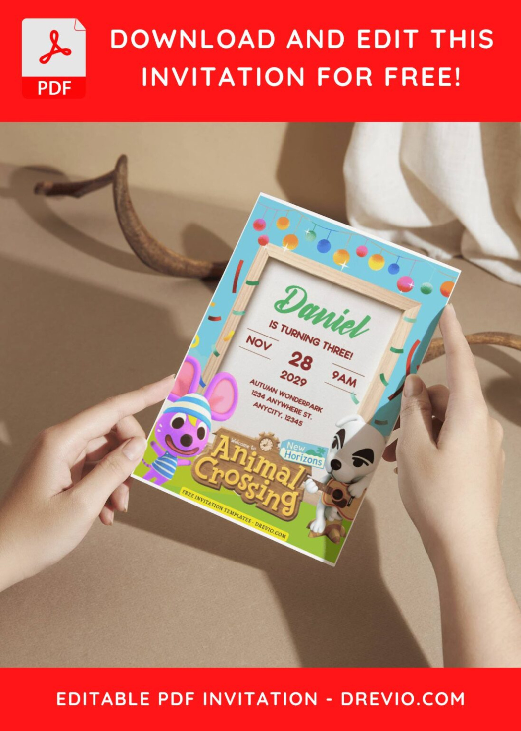 Custom Animal Crossing Birthday Invitation Template  Sample