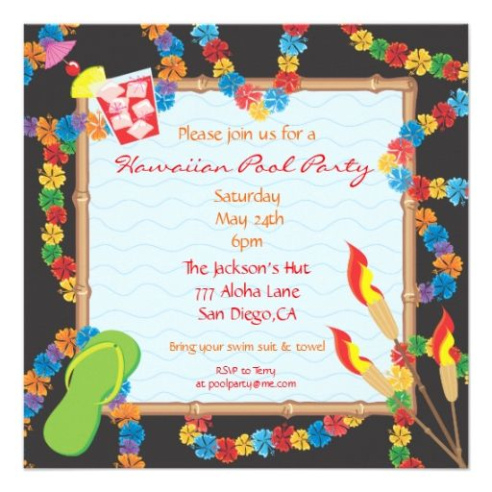 Custom Hawaiian Pool Party Invitation Template Doc