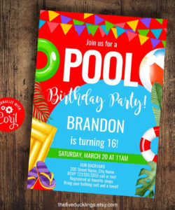 Custom Pool Birthday Party Invitation Template Doc