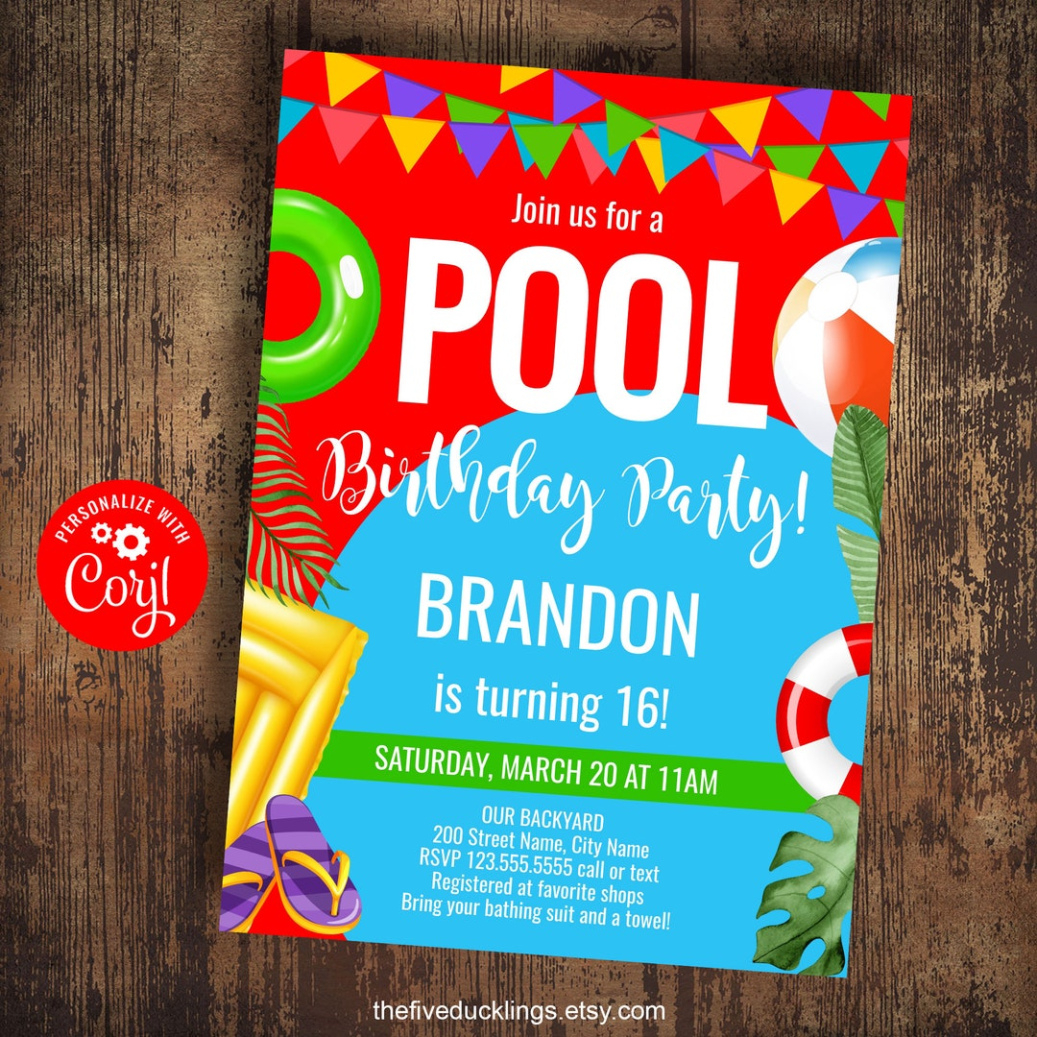 Custom Pool Birthday Party Invitation Template Doc