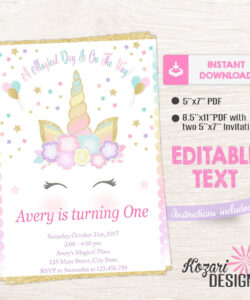 Free Blank Cute Unicorn Unicorn Invitation Template Word