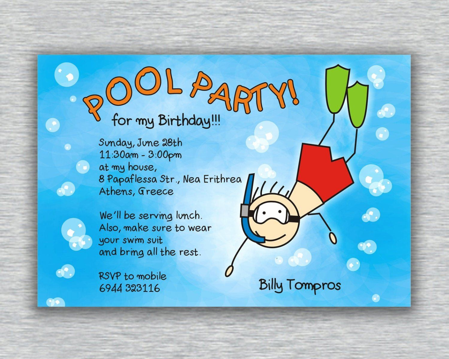 Pool Birthday Party Invitation Template Excel Sample