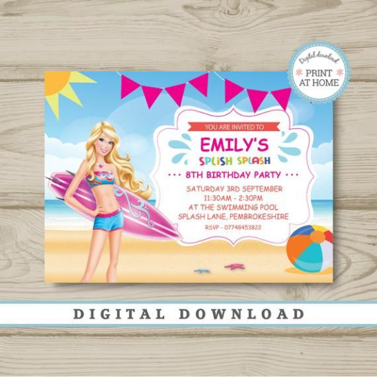 Blank Barbie Pool Party Invitation Template Doc Sample