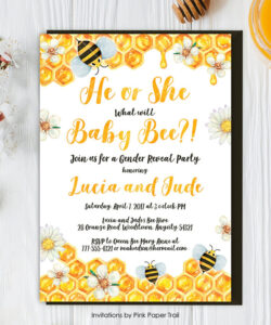 Blank Bee Gender Reveal Invitation Template  Sample