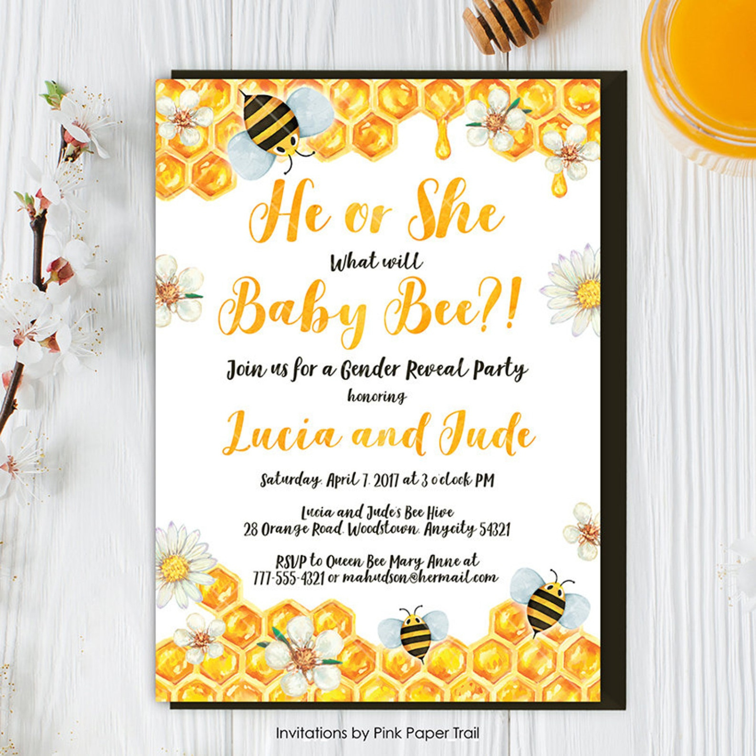 Blank Bee Gender Reveal Invitation Template  Sample