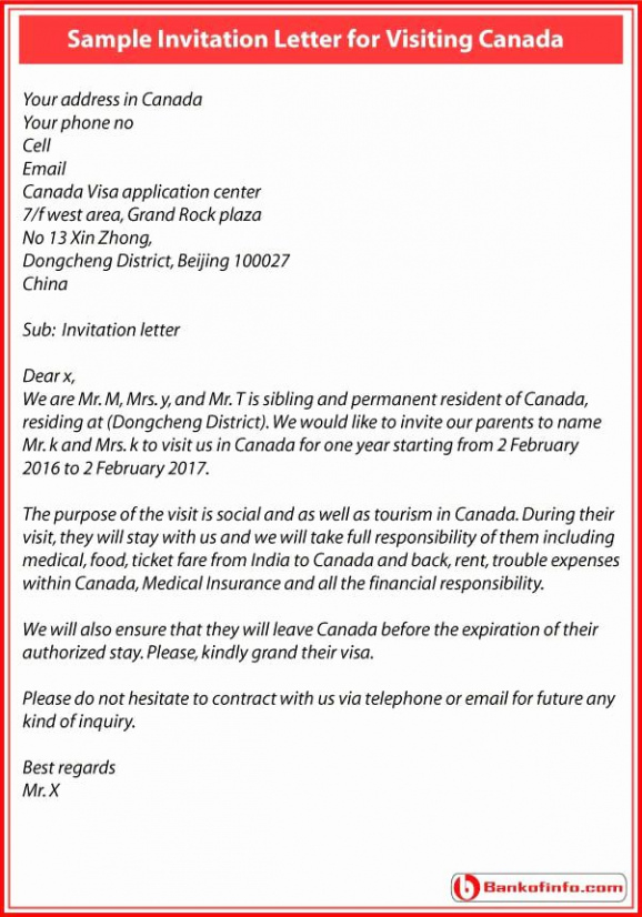 Blank Letter Of Invitation For Visitors To Canada Template Excel Sample