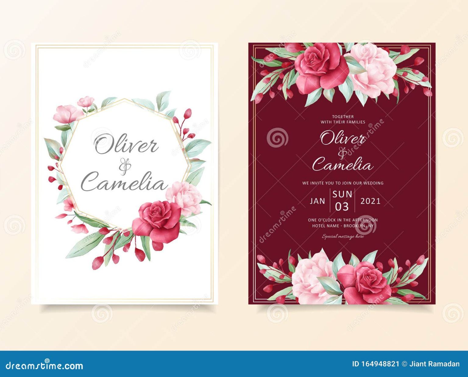 Burgundy Floral Wedding Invitation Template  Sample