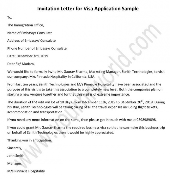 Business Visa Invitation Letter Template Word