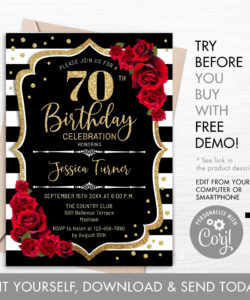 Custom 70Th Birthday Invitation Card Template Pdf