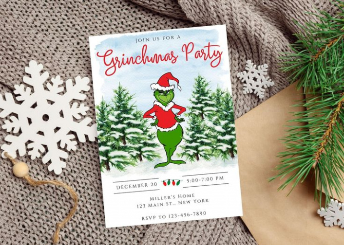 Custom Grinch Christmas Party Invitation Template Word Sample