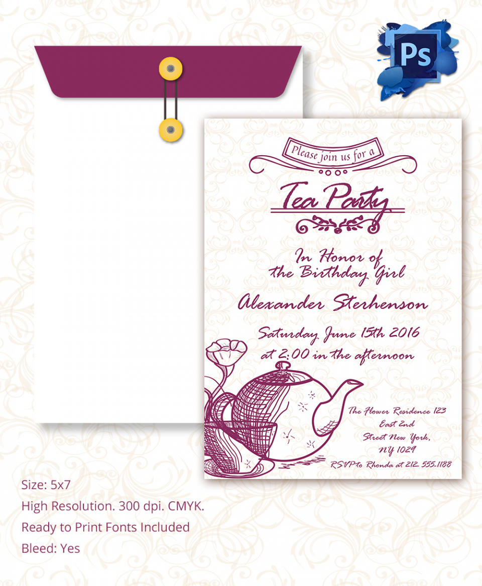 Custom Invitation For Tea Party Template Pdf Sample