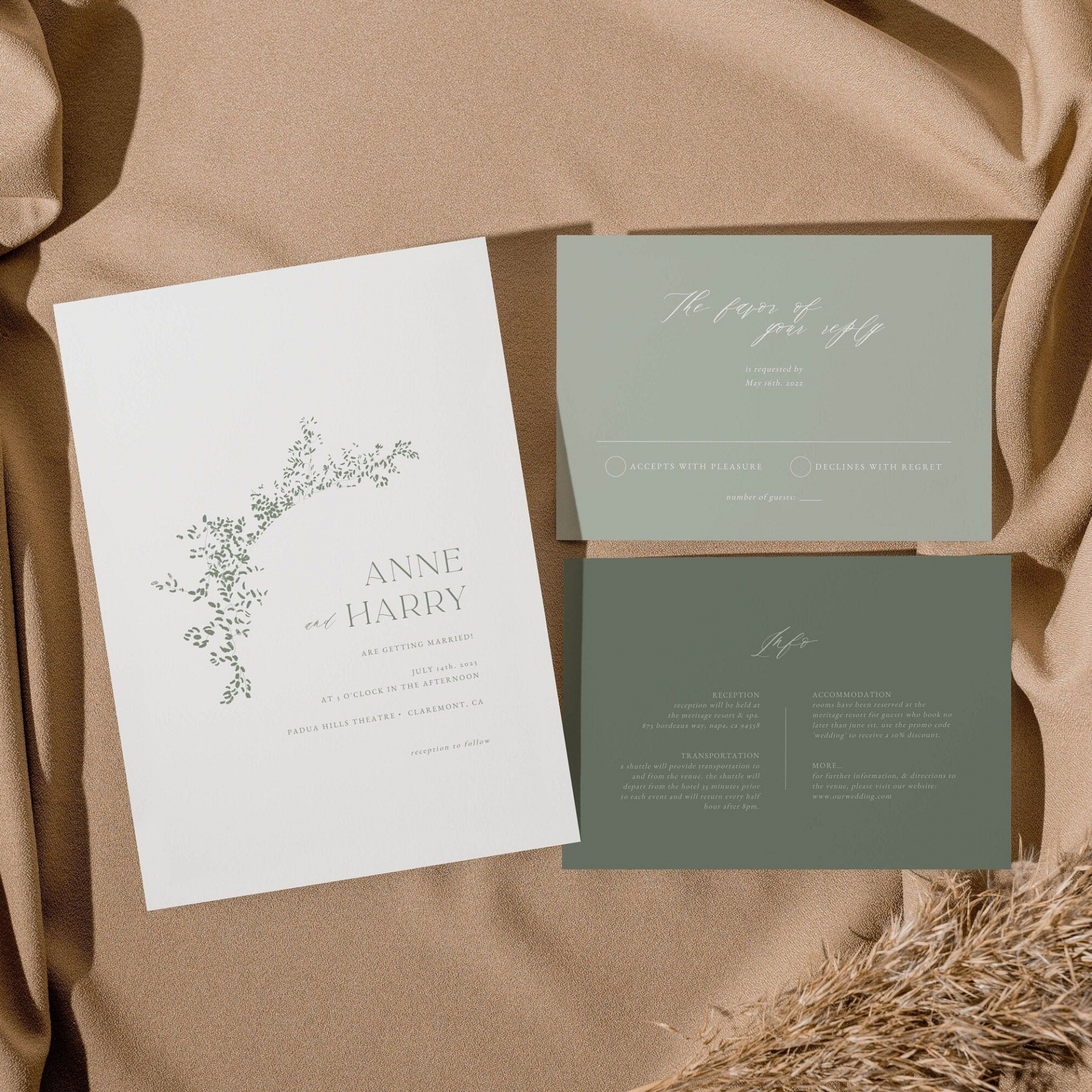 Custom Sage Green Wedding Invitation Template Excel Sample