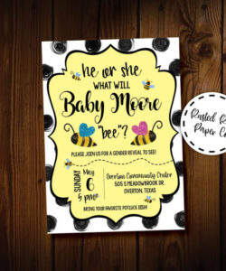 Editable Bee Gender Reveal Invitation Template  Sample