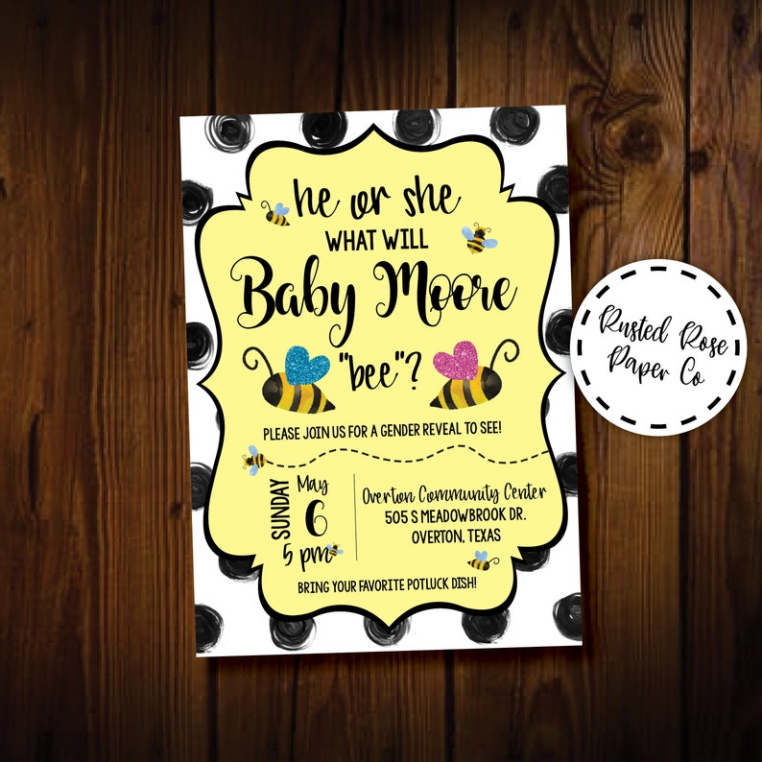 Editable Bee Gender Reveal Invitation Template  Sample