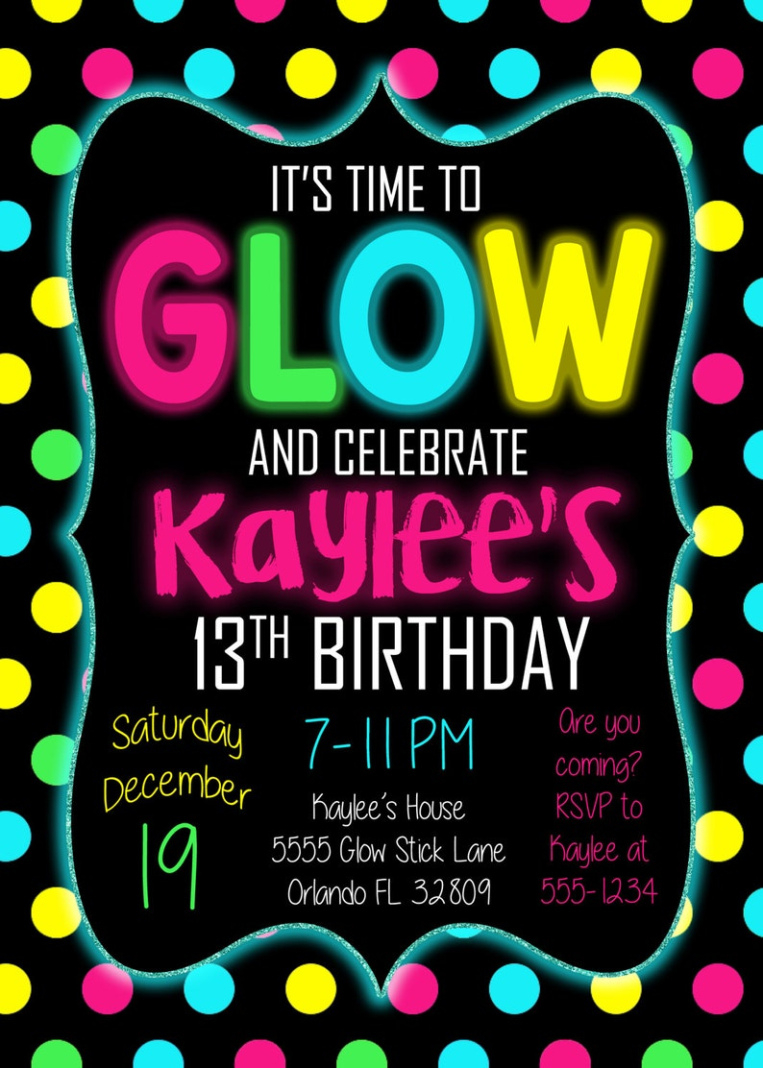 Editable Glow In The Dark Birthday Invitation Template