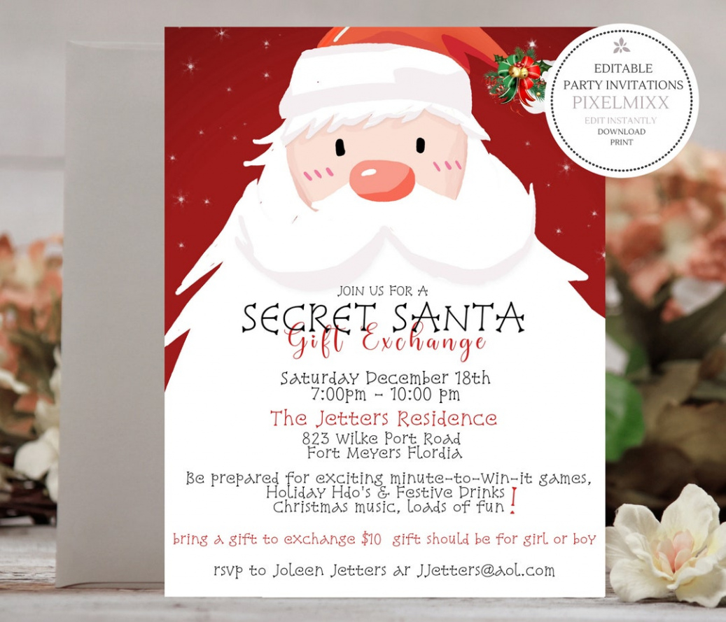 Editable Invitation For Secret Santa Template Doc Sample