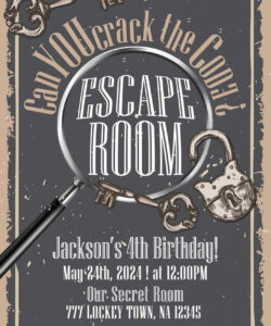 Escape Room Party Invitation Template  Sample