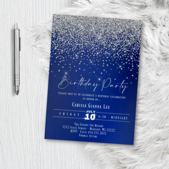 Free Blank Blue And Silver Invitation Template Doc Sample