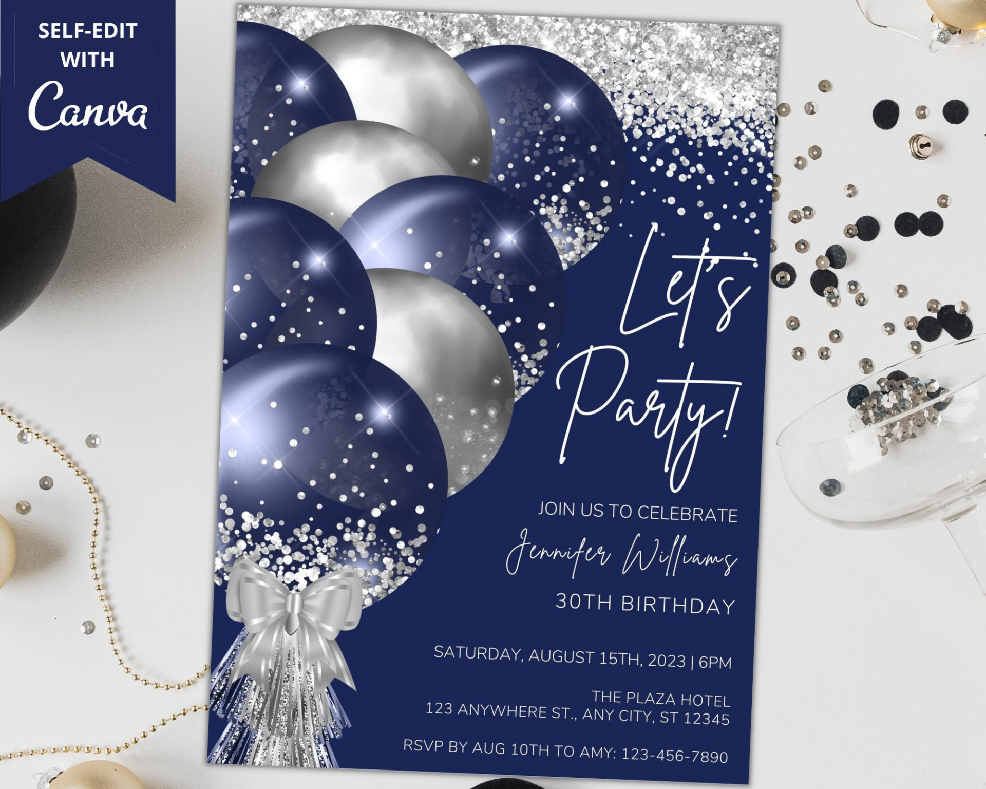 Free Blank Blue And Silver Invitation Template Excel Sample