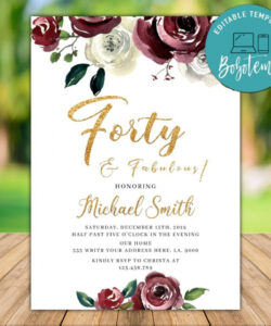 Free Custom 40 Year Birthday Invitation Template Doc Sample