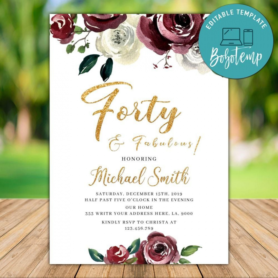 Free Custom 40 Year Birthday Invitation Template Doc Sample