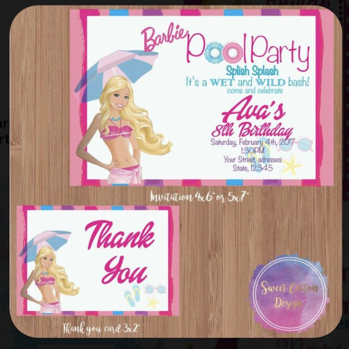 Free Custom Barbie Pool Party Invitation Template Excel Sample