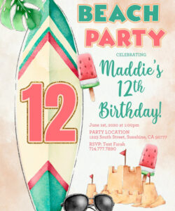 Free Custom Beach Birthday Party Invitation Template Excel