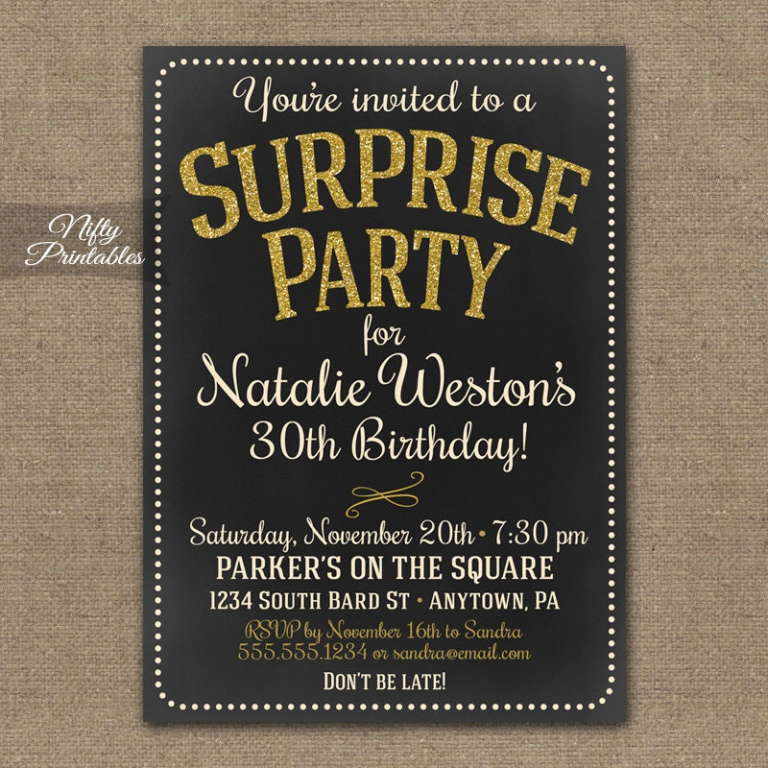 Free Custom Surprise Birthday Party Invitation Template Word