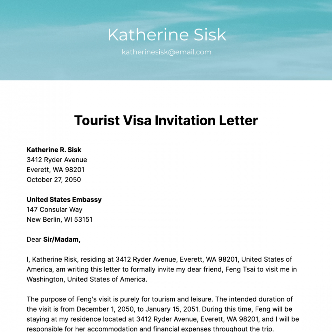 Free Custom Visitor Visa Invitation Letter Template  Sample