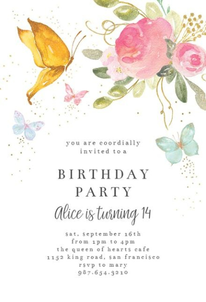 Free Editable Butterfly Birthday Invitation Card Template Pdf