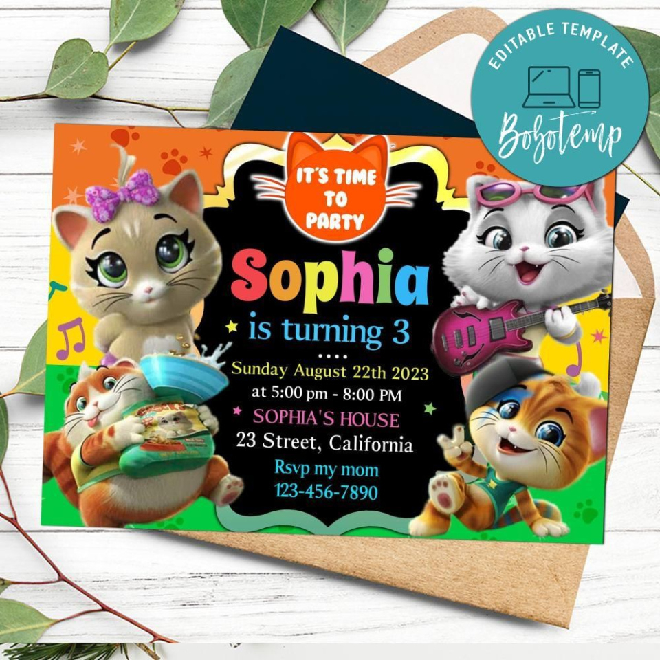 Free Editable Cat Birthday Party Invitation Template Excel