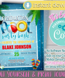 Free Editable Graduation Pool Party Invitation Template Word Sample