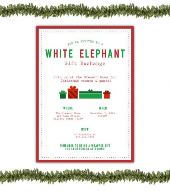 Free Editable White Elephant Party Invitation Template  Sample