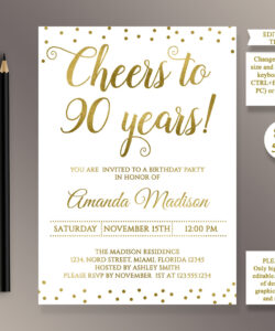 Free Printable 90Th Birthday Party Invitation Template  Sample