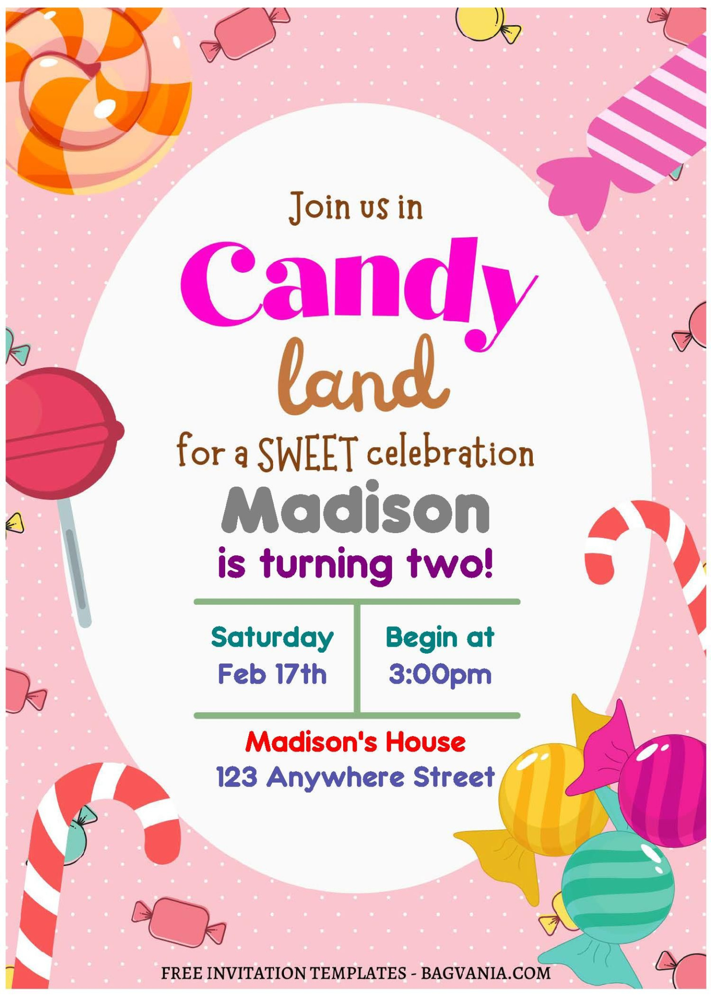 Free Printable Candy Land Theme Invitation Template Doc