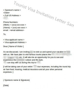 Free  Visitor Visa Invitation Letter Template Doc