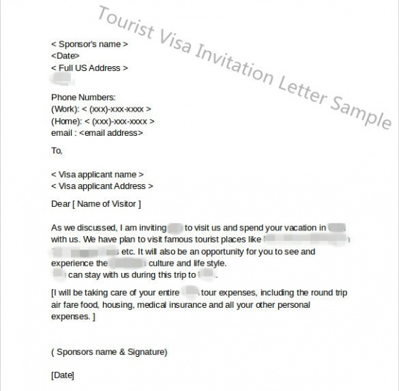 Free  Visitor Visa Invitation Letter Template Doc