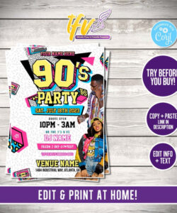 Printable 90S Birthday Party Invitation Template Excel