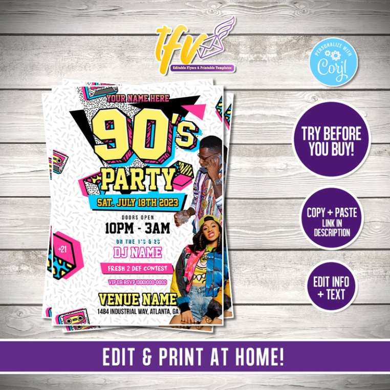 Printable 90S Birthday Party Invitation Template Excel