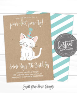 Printable Cat Birthday Party Invitation Template Excel Sample