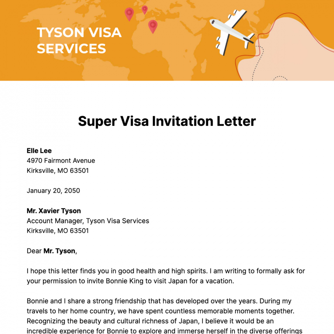 Printable Invitation Letter For Visa Template Word